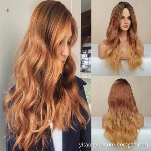 FZY Blonde  Synthetic Wig Ombre Blonde Brown Long Wigs Middle Part Hair Wig Daily Natural Wavy Heat Resistant Fiber for Women